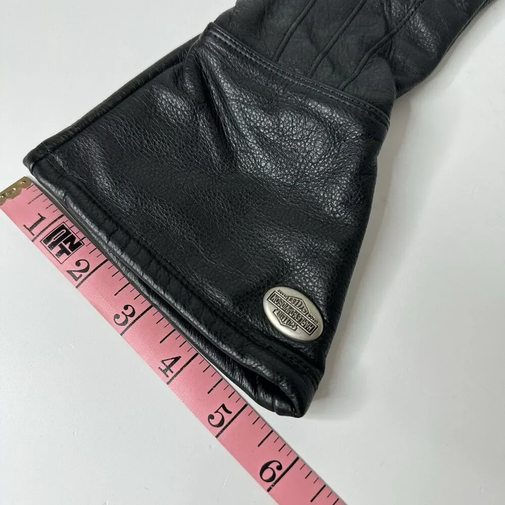 Harley Davidson Black Leather Gauntlet Gloves Womens XS Riding Motorcycle Padded